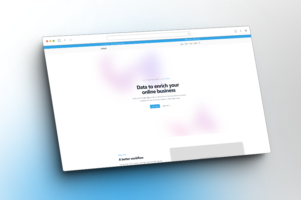 Landing page in a mock browser window