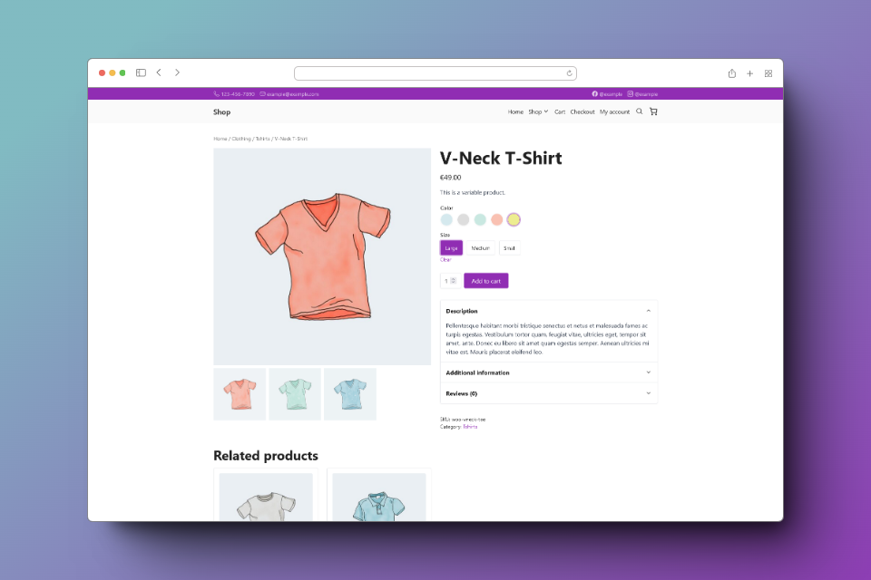 Product page in a mock browser window