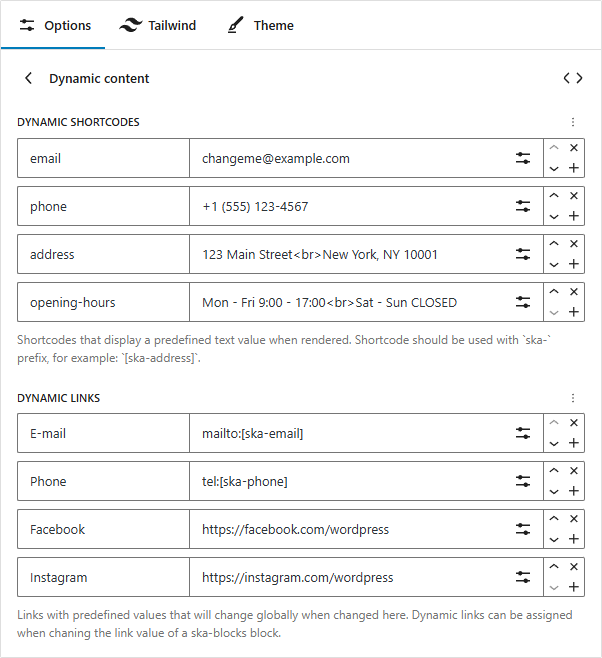 Options under ska-blocks -> Options -> Dynamic content