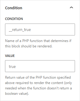 Block editor controls for the Condition block