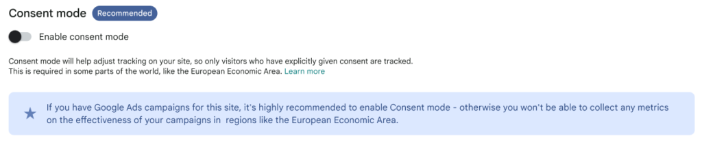 Google Site Kit consent mode