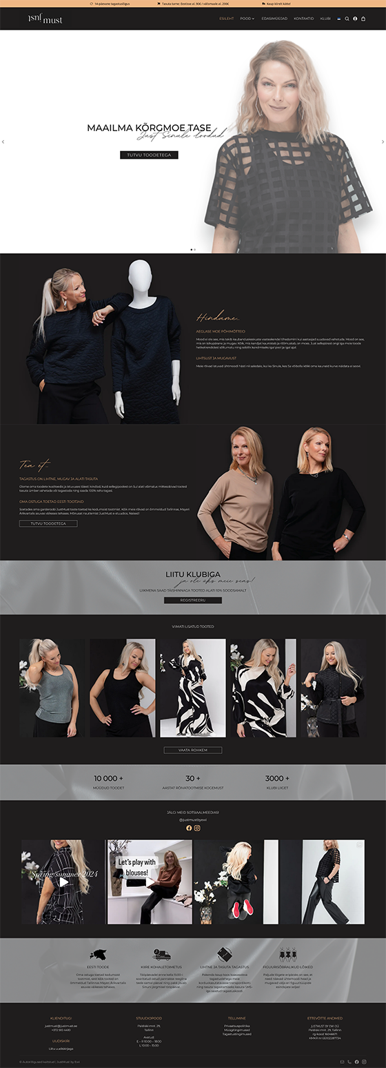 JustMust e-pood - Mugavad ja peamiselt musta värvi naisteriided igale kehatüübile. JustMust Eestis disainitud kleidid, püksid, pluusid ja jakid on ajatud ja kandmiseks aastaid.