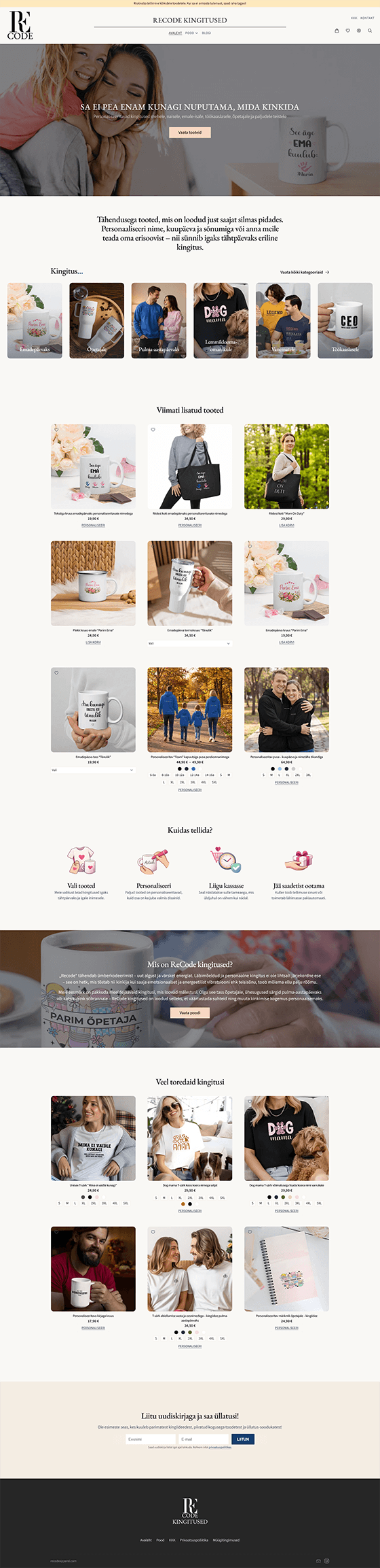 ReCode Kingitused koduleht -personaliseeritavad kingitused mehele, naisele, emale-isale, töökaaslasele, õpetajale jpm